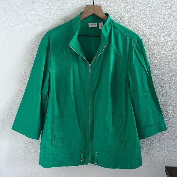Chico's Zenergy Green Front Zip Jacket Half Sleeve Athelisure Active Sporty 3/XL - Picture 1 of 7